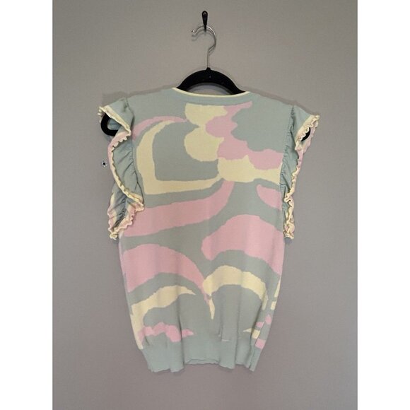 Fate Sleeveless Ruffle Sleeve Sweater, Multicolor, Pink Yellow Green Size Large - Picture 6 of 7